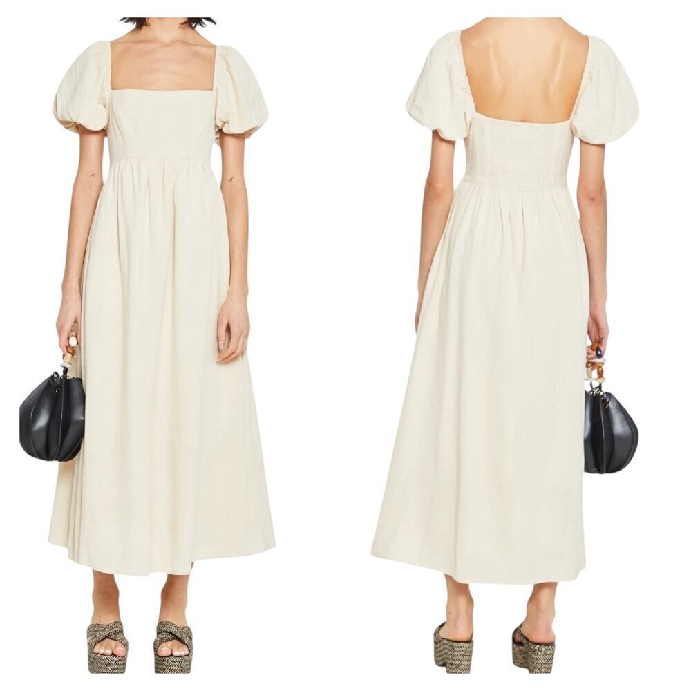 O.P.T. Zeoli Puff Sleeve Smocked Back Midi Dress XS NWT